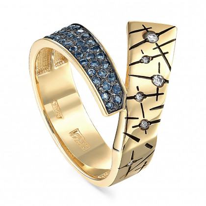 Кольцо из золота с бриллиантом и топазом голубоем